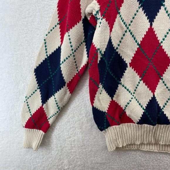 Parker of vienna Mens sweater size large Diamond pullover golf Red chunky knit - Picture 4 of 8